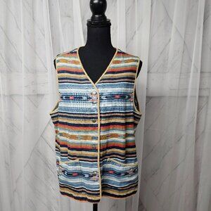 VTG Jones New York Blue Linen Aztec southwestern Button Down Vest Size L